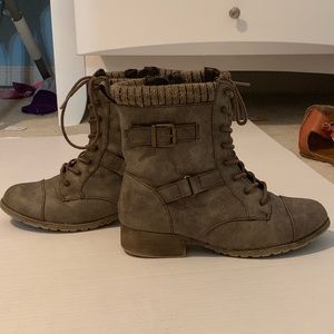 Grey Lace Up Combat Boots